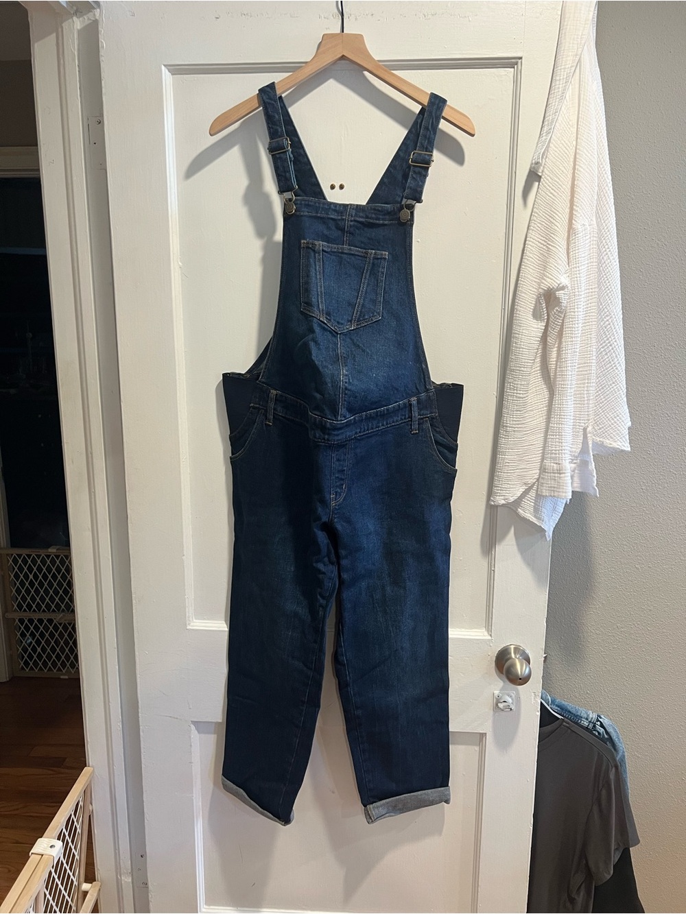 Dark Blue Denim Women's Maternity Overalls